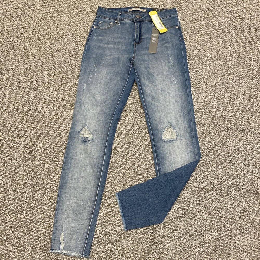 NWT Tractr Jeans Girls 12 Diane Distressed Skinny Indigo Dyed Stretch Wash Sz 12